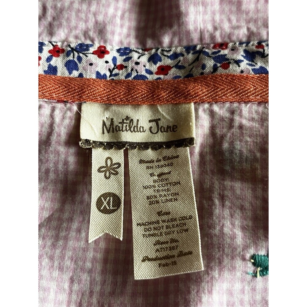 Ruby Rd. Coral/White XL Striped Embroidered V-Neck Tab Sleeve Cotton - Picture 4 of 4